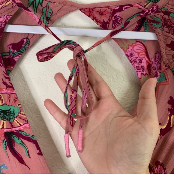 Anthropologie Womens pink ruffle embroidered flutter sleeve maxi dress XL - Picture 10 of 13